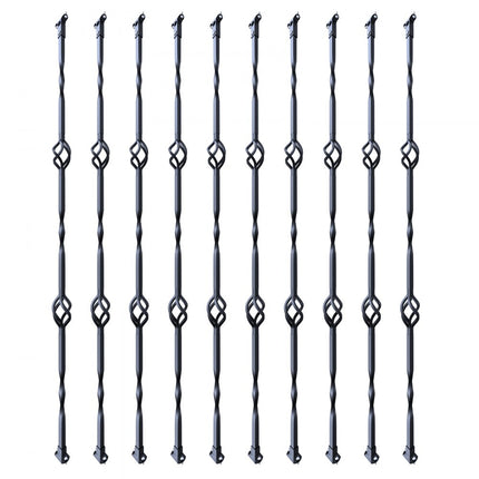 VEVOR metalen trapleuning, 56x56x1122 mm decoratieve gegalvaniseerde stalen relingspindels, 10-pack reling met holle dubbele manden, spiraalvormige trapleuning met schoenen en schroeven