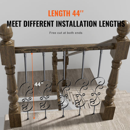 VEVOR relingstang, poortstang, sierstang, hekstang, gegalvaniseerd staal, 185 x 20 x 1118 mm, balusters, trapstang, trapsporten, mat zwart, ideaal voor binnentrappen en leuningen