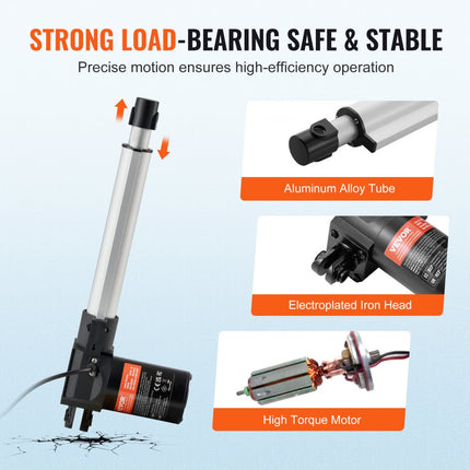 VEVOR 6000N Lineaire actuator DC 12V Lineaire aandrijving IP44 Elektrische lineaire motor 200 mm Slaglengte Geluidsniveau ≤ 50 dB Elektrische deuropener 5 mm/s Rijsnelheid Lineaire technologie Aanpassing Aandrijving