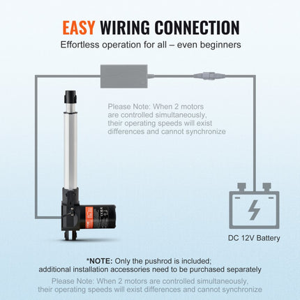 VEVOR 6000N Lineaire actuator DC 12V Lineaire aandrijving IP44 Elektrische lineaire motor 200 mm Slaglengte Geluidsniveau ≤ 50 dB Elektrische deuropener 5 mm/s Rijsnelheid Lineaire technologie Aanpassing Aandrijving