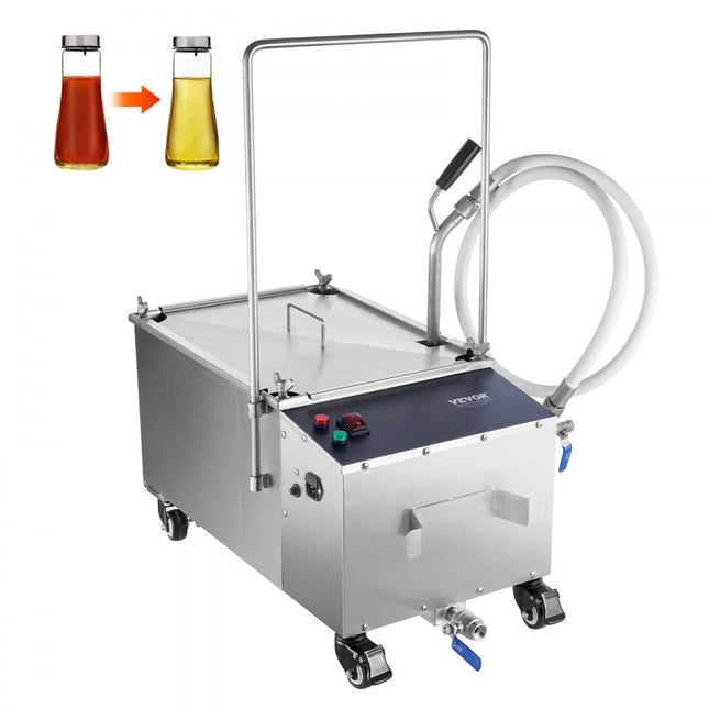 VEVOR mobiel friteusefilter, olietankcapaciteit van 38 liter, oliefiltratiesysteem met oliefiltratiesnelheid van 10 l / min, oprolbaar frituuroliefiltersysteem met zwenkwielen, olieslang voor restaurant