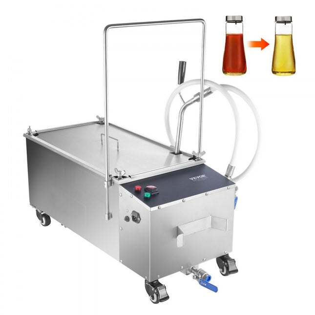VEVOR mobiel friteusefilter, olietankcapaciteit van 55 liter, oliefiltratiesysteem met oliefiltratiesnelheid van 10 l / min, oprolbaar frituuroliefiltersysteem met zwenkwielen, olieslang voor restaurant