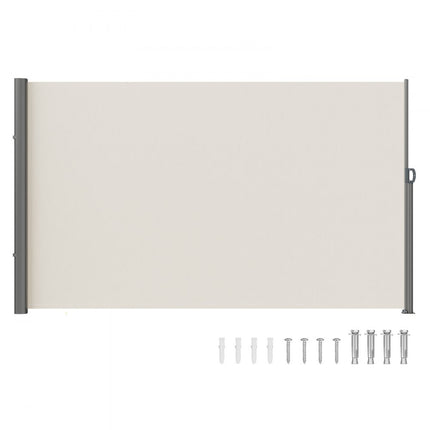 Terras windscherm rolgordijn zijscherm uitschuifbaar 160 x 300 cm crème wit voor particulier of zakelijk gebruik