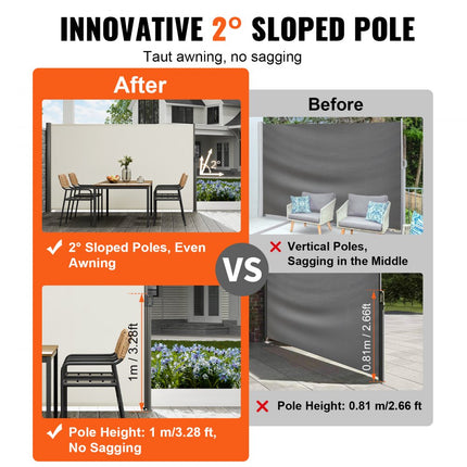 Terras windscherm rolgordijn zijluifel uitschuifbaar 180 x 300 cm crème wit voor particulier of zakelijk gebruik