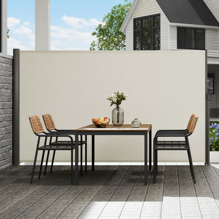 Terras windscherm rolgordijn zijluifel uitschuifbaar 180 x 300 cm crème wit voor particulier of zakelijk gebruik
