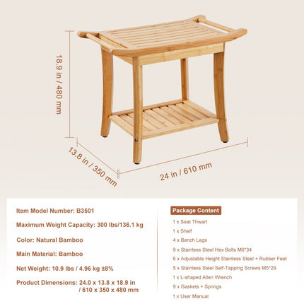 VEVOR douchekruk douchebank bamboe badkamerkruk douchezitje 136kg badkamergreep