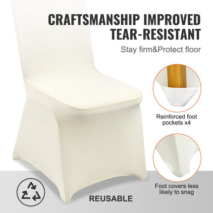 VEVOR pak van 100, ivoorwit stoelhoezen voor klapstoelen gemaakt van elastisch spandex, universele pasvorm stoelhoes, afneembare en wasbare hoezen, voor bruiloften, feesten, feesten, dineren