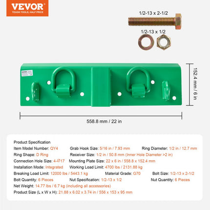 VEVOR 7,93 mm tractoremmerhaak, stalen grijphaak van klasse 70, 5443,1 kg