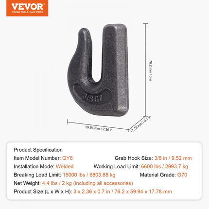 VEVOR 6x tractorbakhaken 7,93 mm klasse 70 stalen grijphaken 6803,88 kg