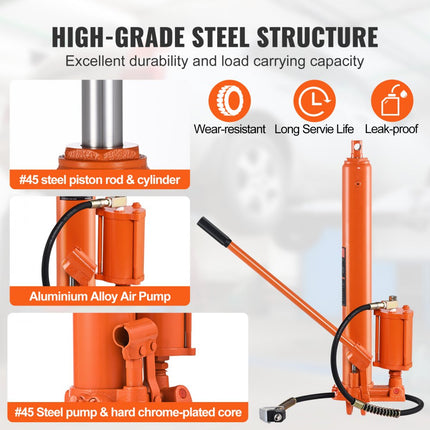 VEVOR hydraulische lange ramkrik, 8T motorliftcilinder met enkele zuigerpomp en luchtpomp, hydraulische autofleskrik voor motorliften, garage-/winkelkranen, boerderij enz.