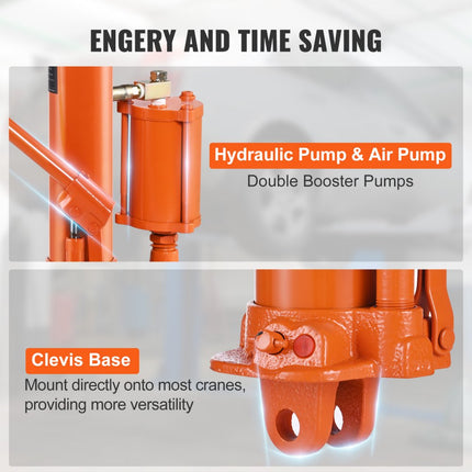 VEVOR hydraulische lange ramkrik, 8T motorliftcilinder met enkele zuigerpomp en luchtpomp, hydraulische autofleskrik voor motorliften, garage-/winkelkranen, boerderij enz.