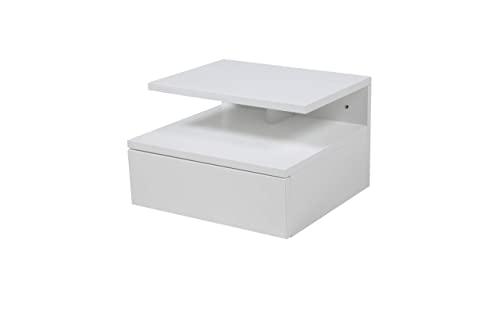 Derins Furniture Fia Nachttisch mit 1 Schublade in Weiß, 1 Stück, Wandschrank im Minimalistischen Stil mit Hochglanz-Finish, Kleiner Nachtschrank zur Wandmontage, B: 35 x H: 22,5 x T: 32 cm