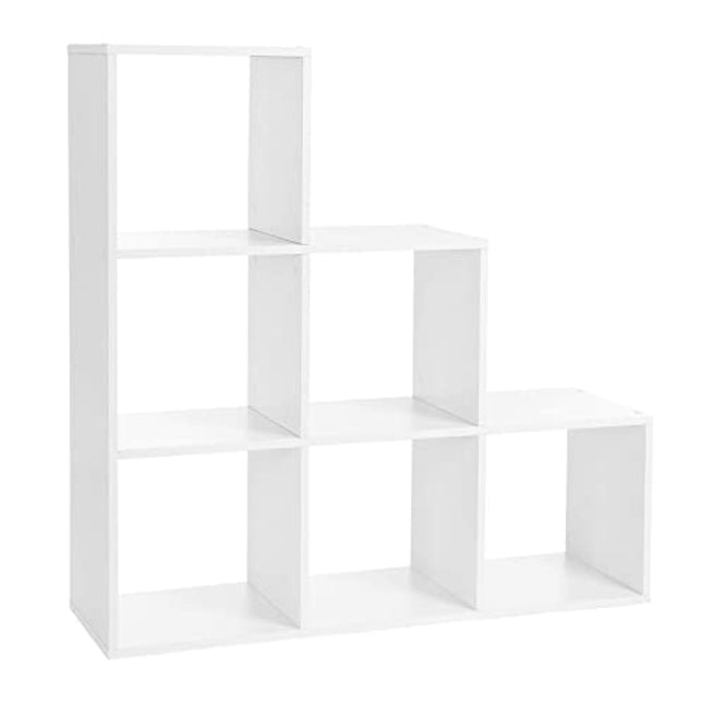 Derins  Treppenregal, Bücherregal, Stufenregal, Standregal, mit 6 Würfeln, Leiterregal, als Raumteiler, Würfelregal, freistehend, für Büro, Wohnzimmer, Schlafzimmer, weiß LBC63WT