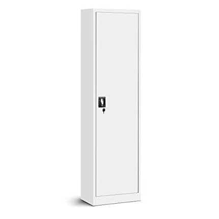 Derins Aktenschrank Büroschrank Metallschrank Lagerschrank 4 Fachböden Flügeltür Drehgriff Pulverbeschichtung Metall 185 cm x 45 cm x 40 cm (White)