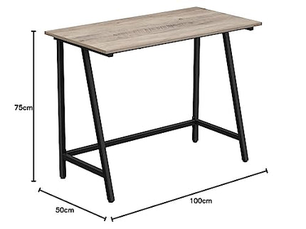 Derins Schreibtisch, Computertisch, Homeoffice, Büro, Arbeitszimmer, Wohnzimmer, stabil, platzsparend, einfacher Aufbau, Industrie-Design, 100 x 50 x 75 cm, Greige-schwarz LWD040B02