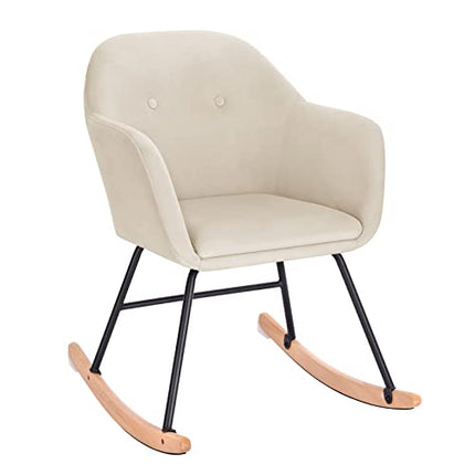 Derins Schaukelstuhl Relaxstuhl Sessel Schaukelsessel Schwingsessel Samt Stahl Massivholz Cremeweiß SKS16cm