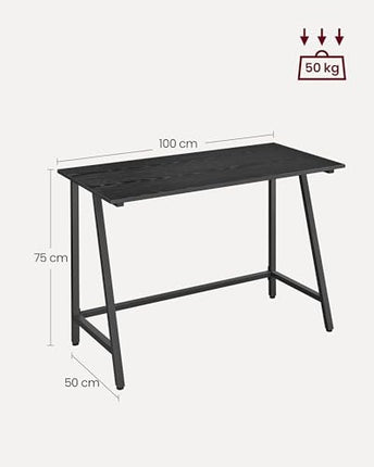 Derins Schreibtisch, Computertisch mit Stahlrahmen, Tischplatte im Vintagestil, Homeoffice-Tisch, einfache Montage, 50 x 100 x 75 cm, Industrie-Design, ebenholzschwarz-tintenschwarz LWD040B56
