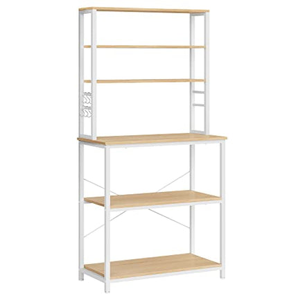 Derins Küchenregal, Standregal für Küche, Mikrowellen-Regal, stehend, 6 Regalebenen und 6 Haken, für Mikrowelle, Stahlrahmen, Industrie-Design, 40 x 80 x 167 cm, eichenfarben-weiß KKS019W09