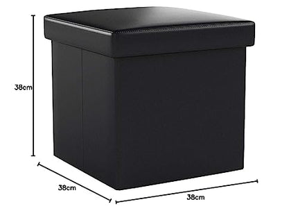 Derins Faltbarer Sitzhocker Aufbewahrungsbox belastbar bis 300 kg, Lederimitat, schwarz, 38 x 38 x 38, LSF101