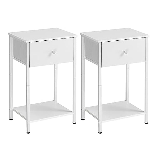 Derins Nachttisch, Beistelltisch mit Stoff-Schublade, 61 cm hoher Nachtschrank, mit Ablage, für Wohnzimmer, Schlafzimmer, weiß LGS221W14