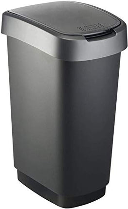 Derins 50l mit Deckel, Kunststoff (PP) BPA-frei, schwarz/silber, 50l (40,1 x 29,8 x 60,2 cm)