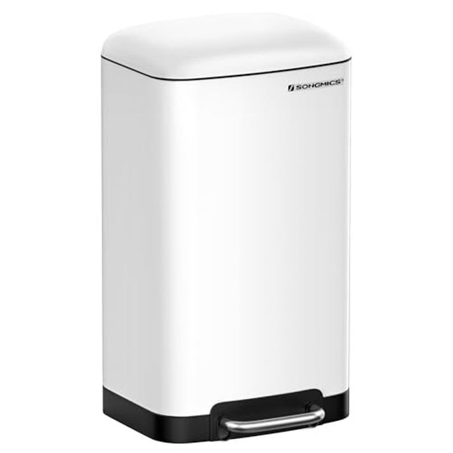 Derins Abfalleimer 30 l, mit Pedal aus Stahl, Inneneimer und Deckel, Griff, weicher Verschluss, luftdicht, für Küche, Wohnzimmer, weiß LTB01W