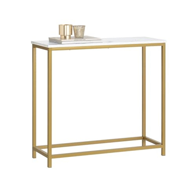 Derins FSB29-G Konsolentisch mit goldenem Metallrahmen Flurtisch Dekotisch Sideboard Beistelltisch Wohnzimmer Eingangsbereich BHT ca: 80x75x30cm