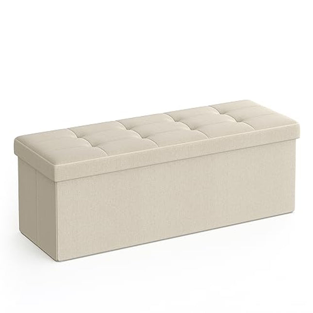 Derins 110 cm Sitzbank mit Stauraum, klappbare Sitztruhe, Aufbewahrungsbox, Fußbank, beige LSF77BE