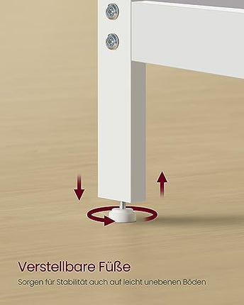 Derins Schreibtisch, Computertisch, PC-Tisch, Bürotisch, mit 2 Ablagen auf der rechten oder linken Seite, fürs Büro, Wohnzimmer, Stahlgestell, modern, ahornweiß LWD047W44