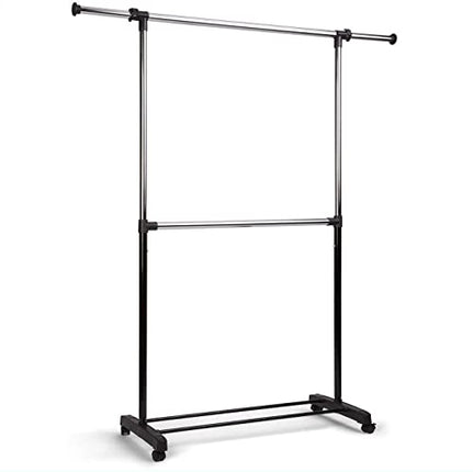 Derins Kleiderständer mit Rollen - Garderobenständer stabil und belastbar - Kleiderstange ausziehbar - Clothes rail coat rack - Garderobenstange