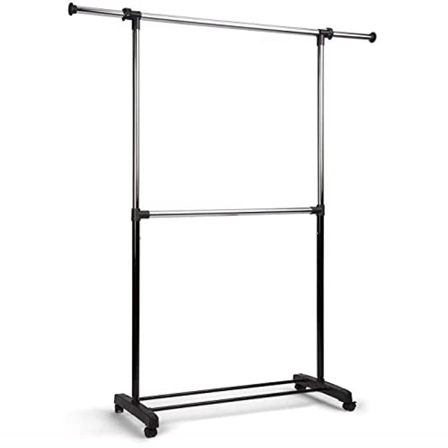 Derins Kleiderständer mit Rollen - Garderobenständer stabil und belastbar - Kleiderstange ausziehbar - Clothes rail coat rack - Garderobenstange