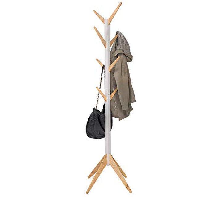 Derins Kleiderständer mit 8 Haken Garderobenständer Hängeregal Wäscheständer Gestell Aufhänger 180cm Höhe aus Massive Holz SR0116wnt