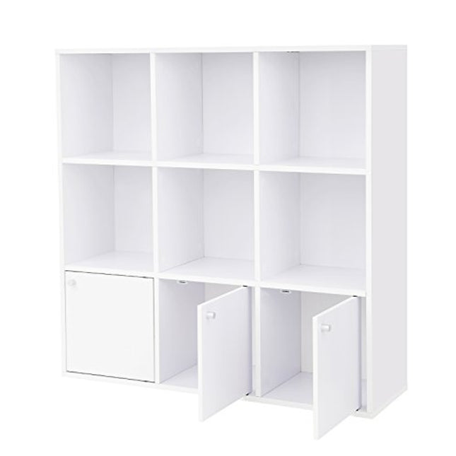 Derins Bücherregal, Bücherschrank, Regal, mit Türen, DVD-Regal, Aufbewahrungsregal, Standregal, für Wohnzimmer, Schlafzimmer, Kinderzimmer, Büro, weiß LBC33WT