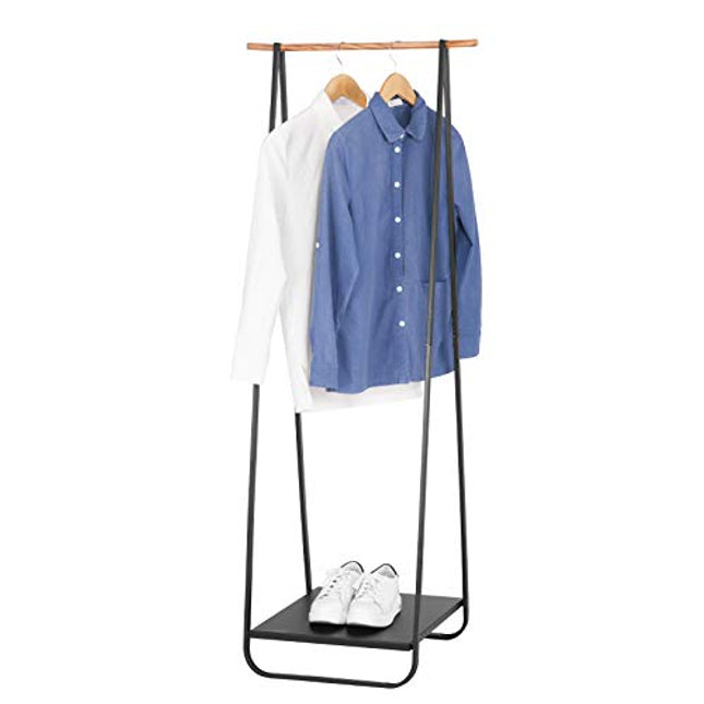 Derins Kleiderständer Schwarz für Schlafzimmer Garderobenständer Schmal Metall Kleiderstange mit Metallablagen ca.54x45x141cm(BxTxH) SR0077