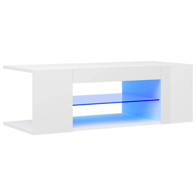 Derins TV Schrank mit LED-Leuchten Lowboard Fernsehschrank Fernsehtisch Sideboard HiFi-Schrank TV Möbel Tisch Board Hochglanz-Weiß 90x39x30cm