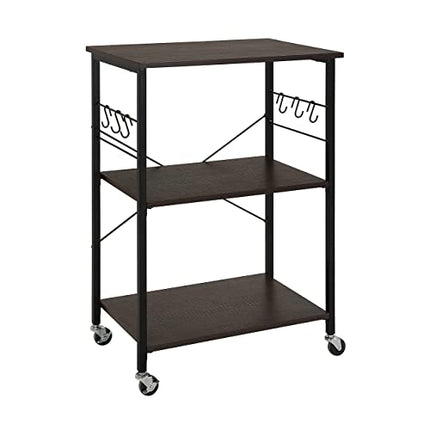 Derins  Gerätewagen mit Rädern, Küche, Mikrowelle, 6 Haken, 3-stufig, 60 cm, Schwarz/Braun