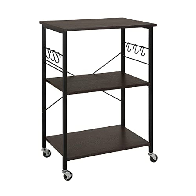 Derins  Gerätewagen mit Rädern, Küche, Mikrowelle, 6 Haken, 3-stufig, 60 cm, Schwarz/Braun