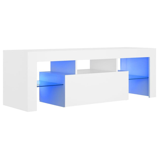 Derins TV Schrank mit LED-Leuchten Lowboard Fernsehschrank Fernsehtisch Sideboard HiFi-Schrank TV Möbel Tisch Board Weiß 120x35x40cm