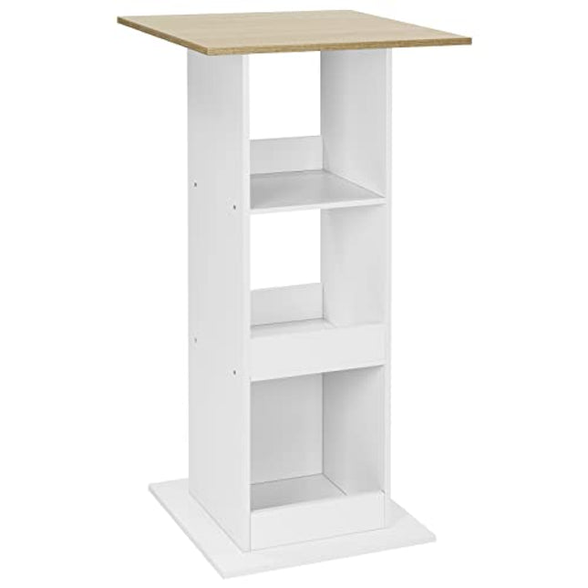 Derins Bartisch Bistrotisch Stehtisch Küchentisch Tresentisch Thekentisch, eckiger Tisch mit 3 Regalfächern, für Bar Küche Wohnzimmer, aus Holzwerkstoff, Tischhöhe 112 cm, Helle Eiche-Weiß, BT36whe
