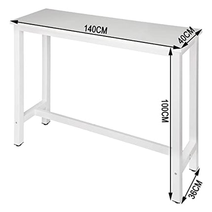 Derins BT30ws 1x Bartisch Bistrotisch Stehtisch Esstisch, Metallgestell, Tischplatte aus MDF, Weiß, 140x40x100cm(BxTxH)