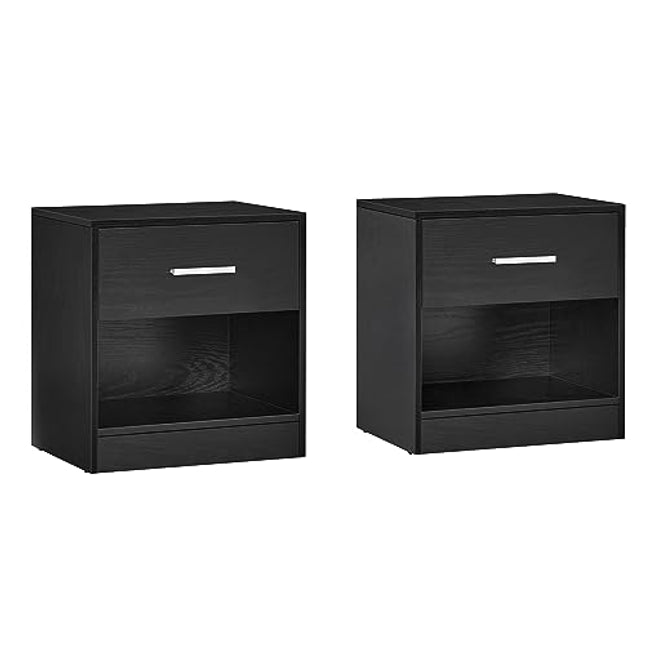 Derins Nachttisch, 2er Set, Beistelltisch, mit Schublade, Griff, offenes Fach, Couchtisch, für Schlafzimmer, Wohnzimmer, klassikschwarz LET819T56