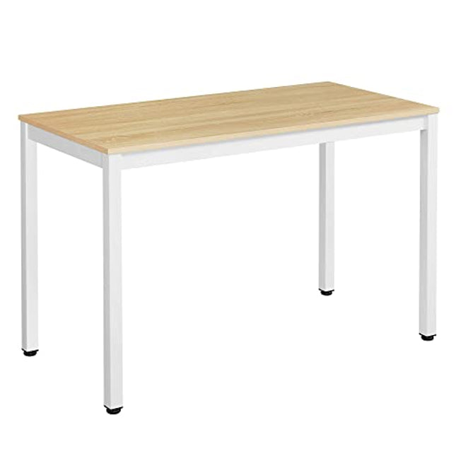 Derins Schreibtisch, großer Computertisch, stabiles Metallgestell, multifunktional, fürs Home Office, Wohnzimmer, Arbeitszimmer, robust, modern, Holzfarben + Weiß LWD64N