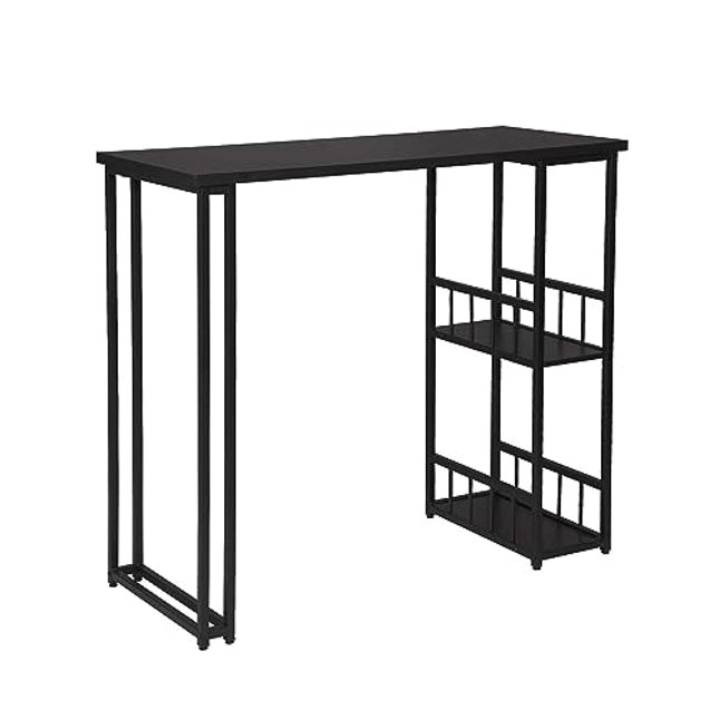Derins Bartisch BT25sz Stehtisch Bistrotisch Bartheke Tresentisch, mit 2 Ablagefläche, Metallgestell, MDF, 120x50x105cm(BxTxH), Schwarz