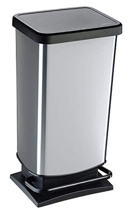 Derins 40l mit Pedal und Deckel, Kunststoff (PP) BPA-frei, silber metallic, 40 Liter (35,3 x 29,5 x 67,6 cm)