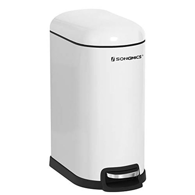 Derins Mülleimer, Kosmetikeimer aus Stahl, 10 Liter, schmaler Treteimer mit Inneneimer, fürs Badezimmer, Softclose, Abfalleimer für die Nische, weiß LTB10WT