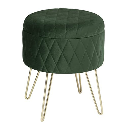 Derins SH63dgn Sitzhocker mit Stauraum Polsterhocker Samtstoff Golden Metallbeine, Kleiner Hocker Spielzeugkiste 31,5 x35cm, gepolsterte Fußhocker Abstellhocker, bis 150KG belastbar, Dunkelgrün