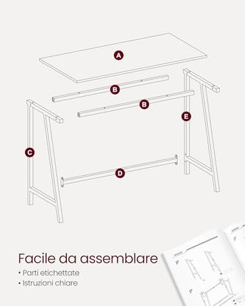 Derins Schreibtisch, Computertisch mit Stahlrahmen, Tischplatte im Vintagestil, Homeoffice-Tisch, einfache Montage, 50 x 100 x 75 cm, Industrie-Design, ebenholzschwarz-tintenschwarz LWD040B56