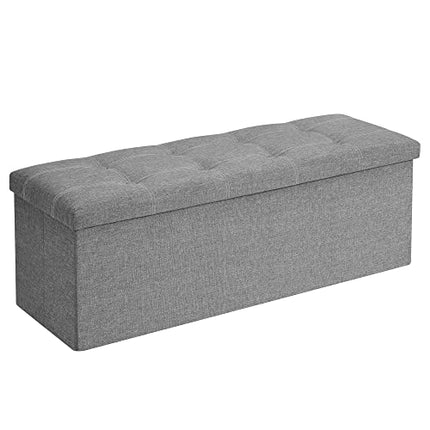 Derins Sitzbank mit Stauraum, Sitztruhe, Sitzhocker, faltbar, 110 x 38 x 38 cm, Bezug aus Leinenimitat, für Schlafzimmer, Flur, Wohnzimmer, hellgrau LSF077G05