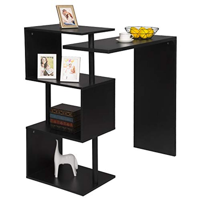 Derins Bartisch BT27sz Stehtisch Bistrotisch Bartheke Tresentisch, mit 3 Ablagefläche, drehbar, Metall, MDF, 134x38x112cm(BxTxH), Schwarz