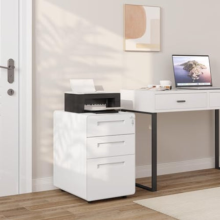 Derins Aktenschrank, Rollcontainer mit 3 Schubladen, Büroschrank unter Schreibtisch, Schubladenschrank abschließbar, Rollschrank mit Hängeregistratur, für Akten Dokumente, weiß, ASK04ws